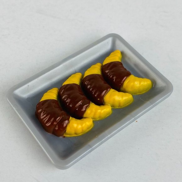 Barbie Toy Rectangle Gray Tray Chocolate Croissants Food Pretend Play Toy Kids - Picture 3 of 4